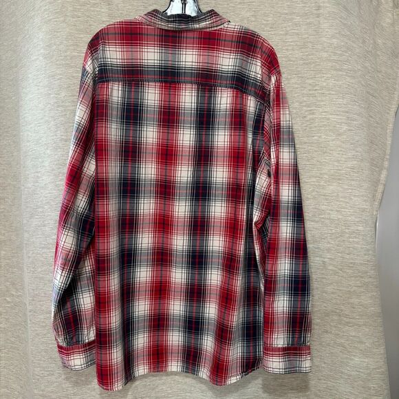 Timberland Mens Red Navy White Long Sleeve Button Plaid Shirt With Pocket Sz XXL - Picture 6 of 14